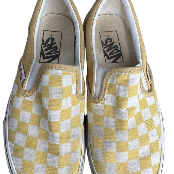Vans Yellow & White Checkered Slip-On Loafers Size 5.5 Women / 4 Men Canvas Shoe - Picture 4 of 11